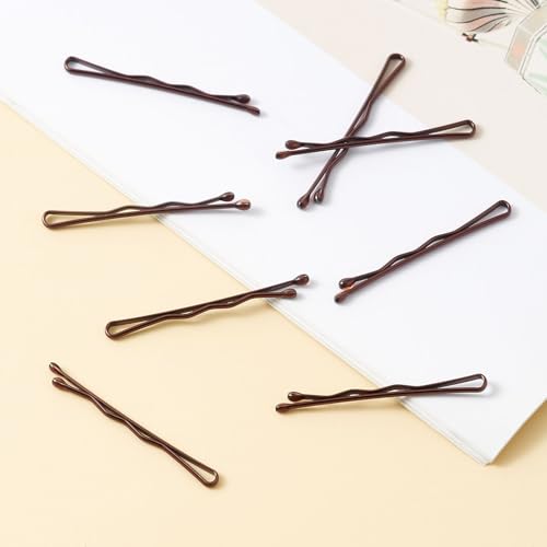 QIUTIMIY 200 Pcs 1.38 Inch Wave-Shaped Bobby Pins Brown Metal Hair Pins Hair Accessories for Women Stylists Hair Sticks Girl - color: Brown, size: Wave-1.38in