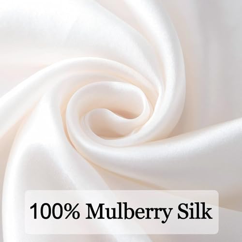 Ciormis 100% Mulberry Silk Scarf-Women's 21''/27''Square Silk Hair Head Scarf Neckerchief with Gift Packaged - color: 21''x 21''-style 02-white