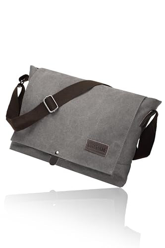 Cota's home Mens Canvas Messenger Bag, Satchel Bag for Men, Fits 14" Laptop, Compact Work Bag for Office & Travel - color: Light Gray