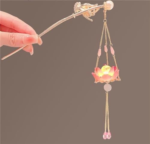 Lantern Light Tassel Hairpins Hair Stick Chinese Coiled Hair Antique Hair Pin Hair Accessories for Women Lotus-#03 - color: Lotus-#03