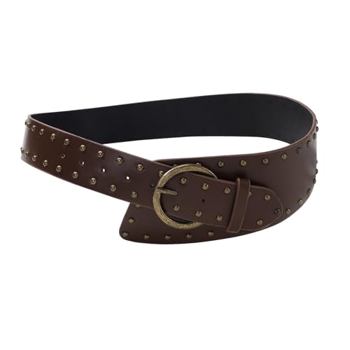 MILAKOO Vintage Punk Leather Waist Belt for Women 80s Goth Costume Cinch Belts Ladies Western Belt for Jean - color: C2: Brown