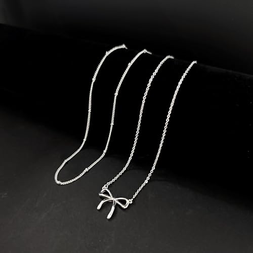 OGD Gold Necklace for Women, Bow Necklace 14K Layered Gold Necklace Dainty Bow Pendant Choker Necklace Trendy Bow Necklace Gold Chain Necklaces for Women Jewelry Gift - color: Silver Bow-2PCS