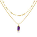 Dainty Gold Charm Necklaces for Women Non Tarnish, 14K Trendy Blue Green Cubic Zirconia Emerald Pendant Birthstone Necklaces Birthday Gifts for Women Waterproof Jewelry - color: 02-February(Amethyst)
