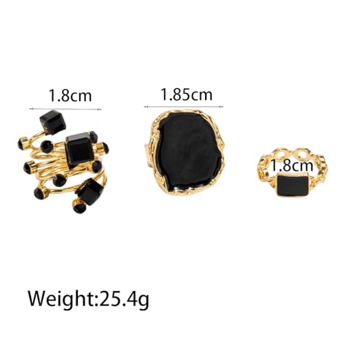 Chunky Black Crystal Statement Rings for Women Gold Large Enamel Round Finger Ring Vintage Cocktail Party Formal Prom Festival Birthday Jewelry - color: Gold