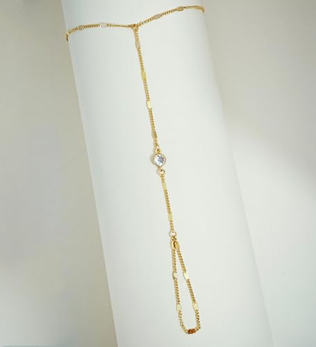 Gold Bracelets for Women Trendy, Dainty Gold Hand Chain Bracelets Stackable 14k Gold Plated Finger Ring Bracelet Hand Chain Cz Flower Layered Link Bracelets for Women Non Tarnish Jewelry Gifts - style: spark cz hand chain bracelet-gold