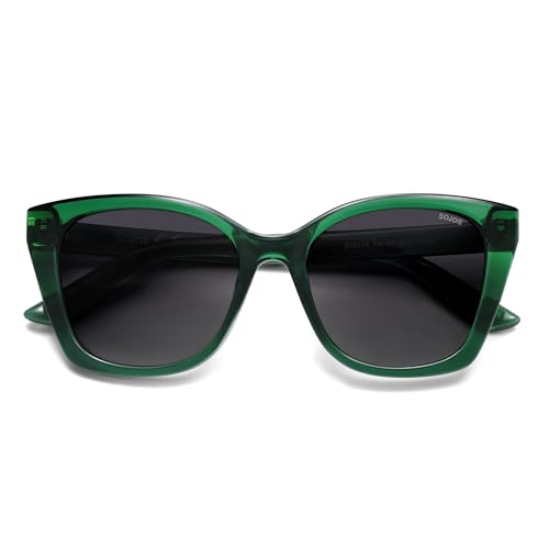 SOJOS Vintage Oversized Cateye Sunglasses Womens UV400 Large Designer Shades Lentes De Sol Para Mujer SJ2634 - color: Transparent Green/Grey Grading Lens