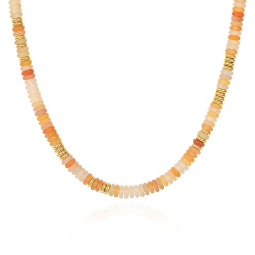KissYan Boho Beaded Choker Necklace for Women, Gemstone Choker Natural Stone Freshwater Pearl Surfer Necklaces 14K Gold Plated Summer Beach Handmade Jewelry - color: O-Light Orange