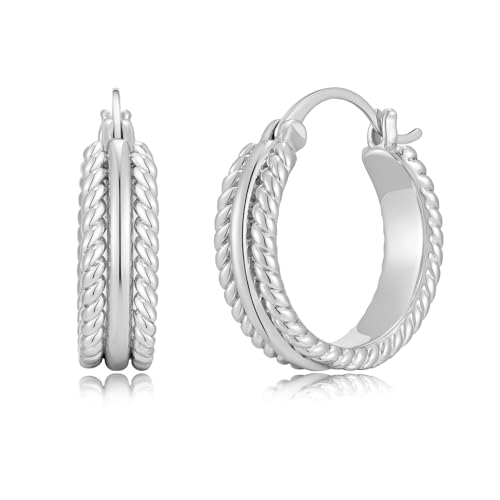 Chunky Gold Hoop Earrings for Women - 14k Gold Plated Twisted Rope Thick Hoops, Lightweight Hypoallergenic Small Hoop Earrings, Trendy Fashion Jewelry Gifts - color: silver