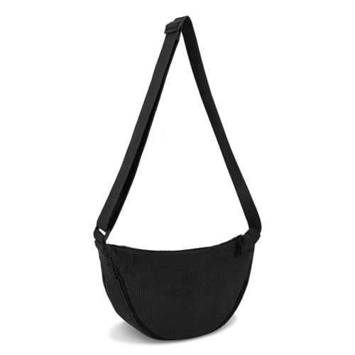 Nylon Crescent Crossbody Bag for Women Purses Trendy Men,Small Travel Sling Bag Hobo - color: Corduroy Black, size: Small