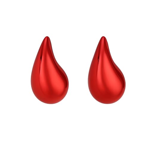 14K Gold Clip On Earrings Women,Teardrop Chunky Detachable Hoop Clip-On Earrings for Non Pierced Ears Hypoallergenic Lightweight Earring Clips - color: Red