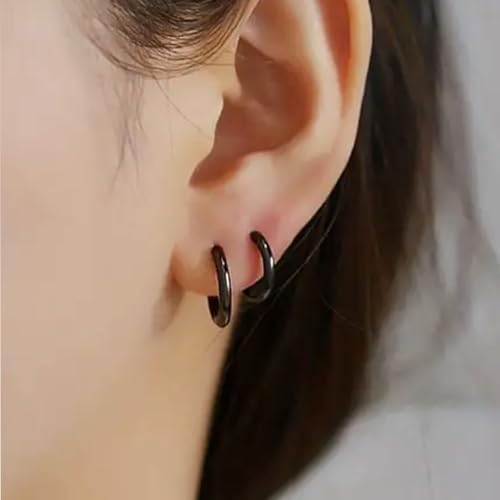 1 Pair 6mm Black Earrings for Men Women, 316L Surgical Stainless Steel Small Hoop Earrings Hypoallergenic Non Tarnish Cartilage Hoop Earrings for Multiple Piercing Huggie Hoop Earrings (Black/2.0mm) - color: Black, size: 6mm (Thickness: 2.0MM)
