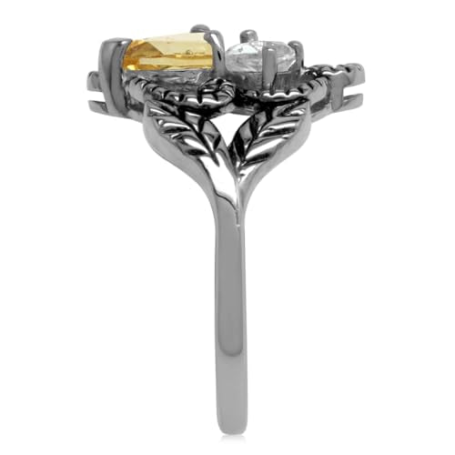 Silvershake Natural Citrine Smoky Quartz and White Topaz 925 Sterling Silver Vintage Style Leaf Ring