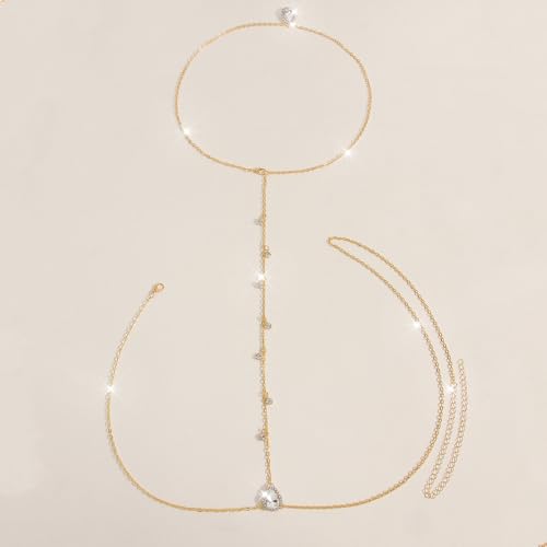 Sexy Crystal Back Chain Necklace for Women Rhinestone Simple Body Chain Gold Silver Backdrop Chain Body Jewelry Wedding Bridal Party Prom - color: Gold