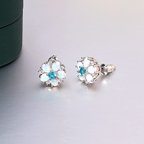 CiNily Flower Earrings,Opal Stud Earrings Sterling Silver or White Gold/Rose Gold Plated Ladies Flower Stud Earrings Cute Unique Earrings for Girls - color: blue