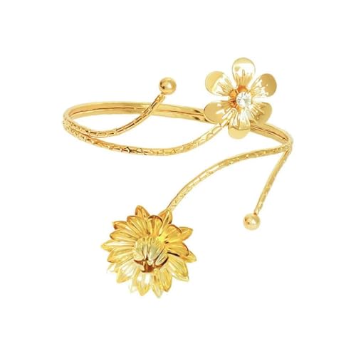 Upper Arm Cuff Bracelet Armlet for Women Gold Silver Plated Minimalist Flower Swirl Wings Armband Adjustable Cuff Bangle Gothic Jewelry