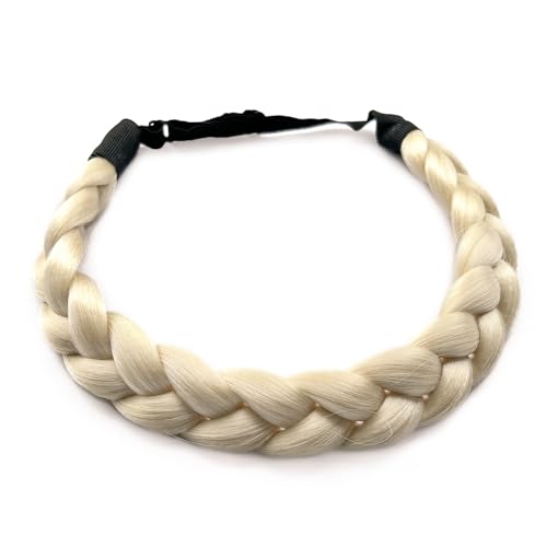 Braided Headbands Hair Piece for Women Synthetic Hair Braided Headband Classic Wide Strands Wedding Disorderly Fluffy Braids Hair Band Women Beauty Accessory - color: 613-Lightest Blonde