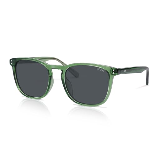 SOJOS Unisex Rounded Square Polarized Sunglasses TR90 Frame UV400 Protection Lightweight Retro for Women & Men - color: Green/Grey