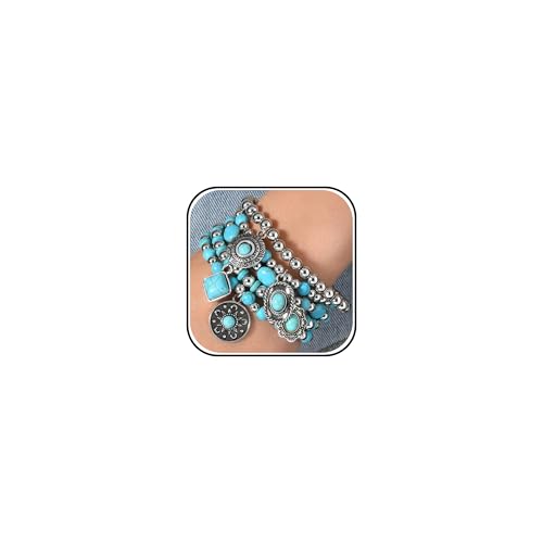 Long tiantian Western Turquoise Beaded Bracelet Set for Women Stackable Cowgirl Bracelets Boho Concho Jewelry Country Concert Rodeo Outfit Accessories Gifts - color: D3:Turquoise Bracelet