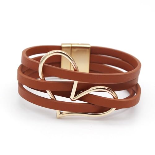 Fuqimanman2020 Boho Heart Charm Leather Wrap Bracelet for Women Handmade Layered Cuff Bracelets Bohemian Multi Strand Bangle Bracelets Christmas Jewelry Gift - color: Brown