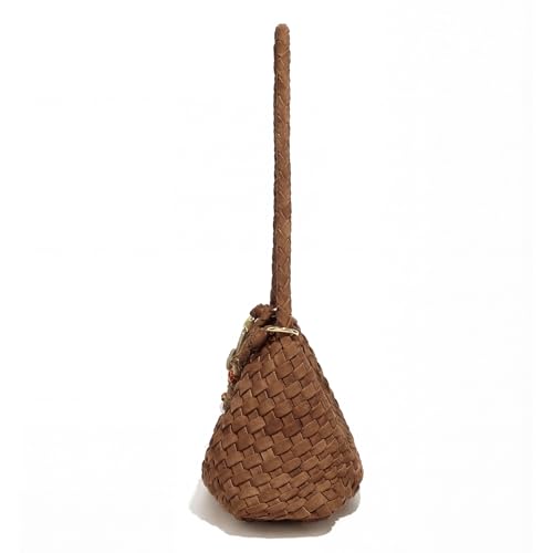 Premium Woven Shoulder crossboby Bag for Women, Slouchy Hobo Handbag with Braided Strap and Matching Zipper Pouch - color: Coffee Brown