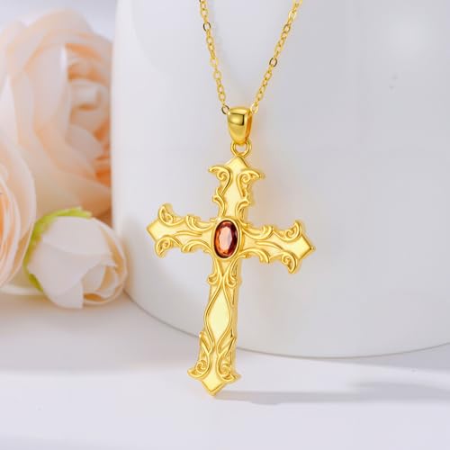 14K Gold Cross Necklace Gold Cross Pendant Necklace Christian Faith Jewelry Gifts for Women - style: D-Baroque Cross