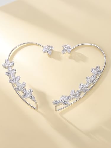 2Pcs Rhinestone Butterfly Earrings Ear Cuffs Non-Pierced Fake Earrings Butterfly Climber Wrap Around Earring Dainty Adjustable Ear Clip Jewelry for Women - color: Style9-silver