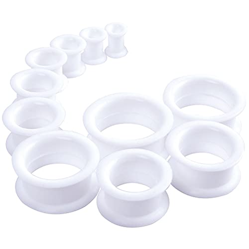 WBRWP 20/28pcs Ear Stretching kit Set: Hollow Hard/Soft Silicone Plugs and Tunnels Ear Expander Gauges Stretcher Body Piercing Jewelry - style: 20pcs Thick/White