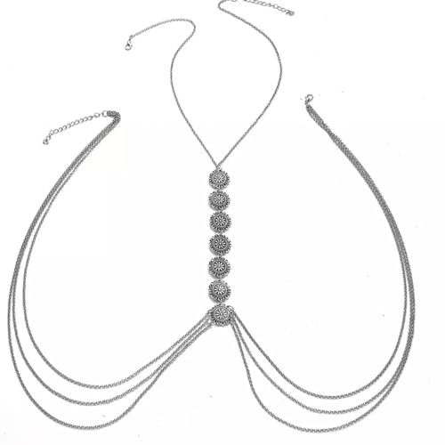 Boho Body Chain Gold Body Chain Jewelry for Women Gold Plated Chain Bikini Body Jewelry for Women Sexy - style: Silver