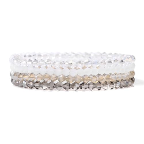 xuzhiyuan Women's Multilayer Crystal Beaded Bracelet Set - Boho Stackable Stretch Handmade Jewelry for Daily Wear & Gifting - color: White