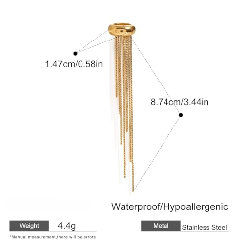 Gold Ear Cuff with Chain for Women, No Piercing Tassel Earrings, Long Chain Ear Wrap Earrings, Trendy Minimalist Jewelry Gift