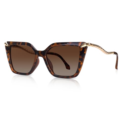 DrRelax Big Square Sunglasses Womens Retro Polarized Sun Glasses with Metal UV 400 Protection - color: Leopard/ Gradient Brown
