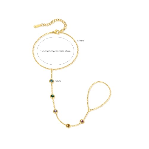 Hand Chain Bracelet Stainless Steel Finger Ring Bracelet Adjustable Gold Plated Hand Chain CZ Stackable Boho Minimalist Jewelry for Women - color: Gold Hand Chain Bracelet AN135G
