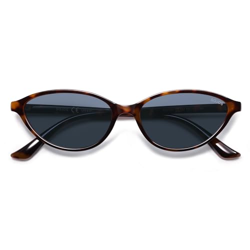 SOJOS Trendy Polarized Oval Sunglasses for Women Retro Chic 90s Shades Lightweight Sunnies SJ2656 - color: Tortoise Frame Grey Lens