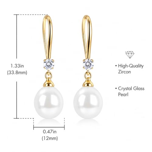 Pearl Earrings for Women, 14k Gold Plated Trendy Diamond Pearl Drop Earrings Hypoallergenic Dainty Bridal Gifts Wedding jewelry for Women - color: C - Gold