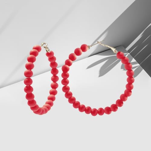 Chic Resin Beaded Hoop Earrings Colorful Candy-colored Acrylic Circular Round Dangling Boho Earrings for Women Minimalist 80S Geometric Party Jewelry - color: white