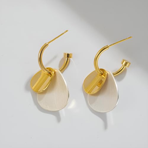 Gold and Silver Hoop Dangle Earrings for Women Trendy Two Tone Geometric Earrings Mixed Metal Earrings Jewelry