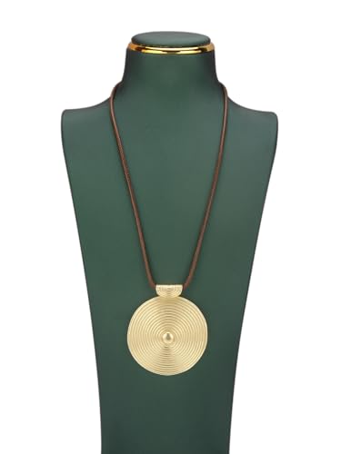 GelConnie Leather Necklaces Turquoise Long Boho Necklaces for Women Brown Chunky Circle Pendant Chocker Necklace Gold Sweater Necklace - style: Large Gold Pendant Necklace