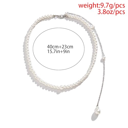 Rhinestone Back Chain Necklace for Women Bridal Wedding Sexy Rhinestone Backdrop Chain Waist Belly Chains Trendy Body Chains Jewelry - style: Pearl