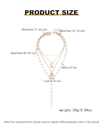 Layered Gold Flower Shell Pearl Necklaces for Women Long Pearl Y-Shaped Necklace Trendy Gold Flower Shell Pendant Necklace Dainty Pearls Choker Summer Jewelry Accessories Gift - color: A1：gold