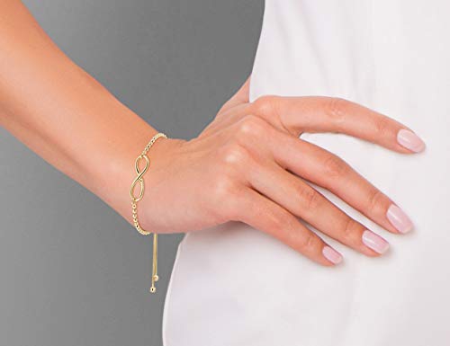Miabella 925 Sterling Silver or 18Kt Yellow Gold Plated 925 Sterling Silver Infinity Adjustable Bolo Beaded Ball Chain Bracelet for Women, Made in Italy - style: Yellow-Gold-Plated-Silver