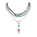 ONLYJUMP Boho Turquoise Leather Choker Necklace for Women Bohemian Handmade Leaf Layered Black Brown Suede Western Cowlady Necklace Western Country Party Jewelry Gifts - style: Ox