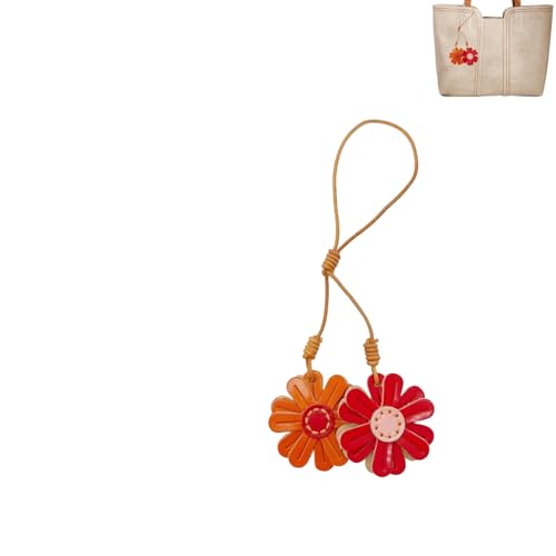 Handmade Genuine Leather Flower Bag Charm-Boho Accessories Leather Flowers Key Chain Purse Pendant Charms - color: A
