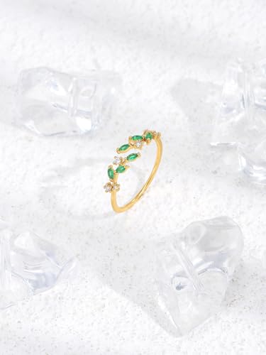 Adjustable Women's Cubic Zirconia Leaf Shaped Ring, 18K Gold-Plated Exquisite Stackable Women's Ring, A Great Gift for Her - color: B