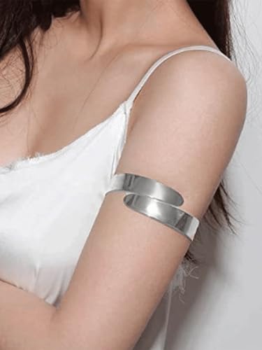 Minimalist Arm Cuff Bracelet Layered Armband Elegant Cuff Bangle Round Bracelet Stackable Geometric Jewelry for Women Men - color: silver2