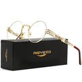 AIEYEZO Round Steampunk Sunglasses for Men Women Retro Circle Hippie Glasses Metal Frame 100% UV Blocking Lens - color: A1 Gold/Transparent