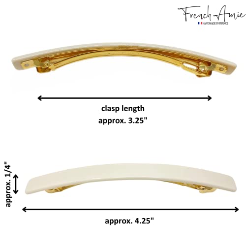 French Amie Long and Skinny Bar Solid Ivory Large 4 1/4" Celluloid Acetate Handmade Automatic Hair Clips Hair Barrette with No Slip Sturdy Silver Clasp for Women and Girls, Made in France (Ivory) - color: Ivory