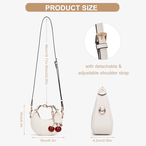JQWSVE Small Top Handle Bags for Women Mini Purses Cute Ladies Handbags Crescent Mini Crossbody Bags with Cherry - color: A01-small-white