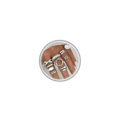 Knuckle Rings Set for Women, Chunky Stackable Joint Finger Statement Rings Vintage Adjustable Hollow Carved Midi Ring Pack Punk Aesthetic - style: B-10Pcs