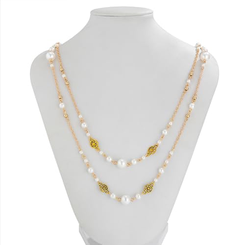Long Necklaces for Women Pearl Necklaces for Women Long Chain Necklace Dainty Layered Pearl Necklace Statement Sweater Strand Chain Jewelry - color: Gold