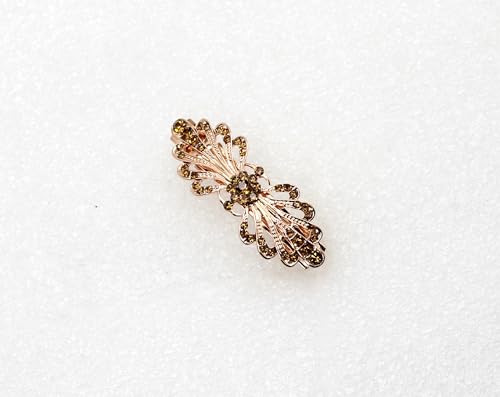 Fashi Smoked Topaz Chocolate Brown Small Mini Floral Hair Barrette Clip - color: Smoked Topaz / Rose gold plated